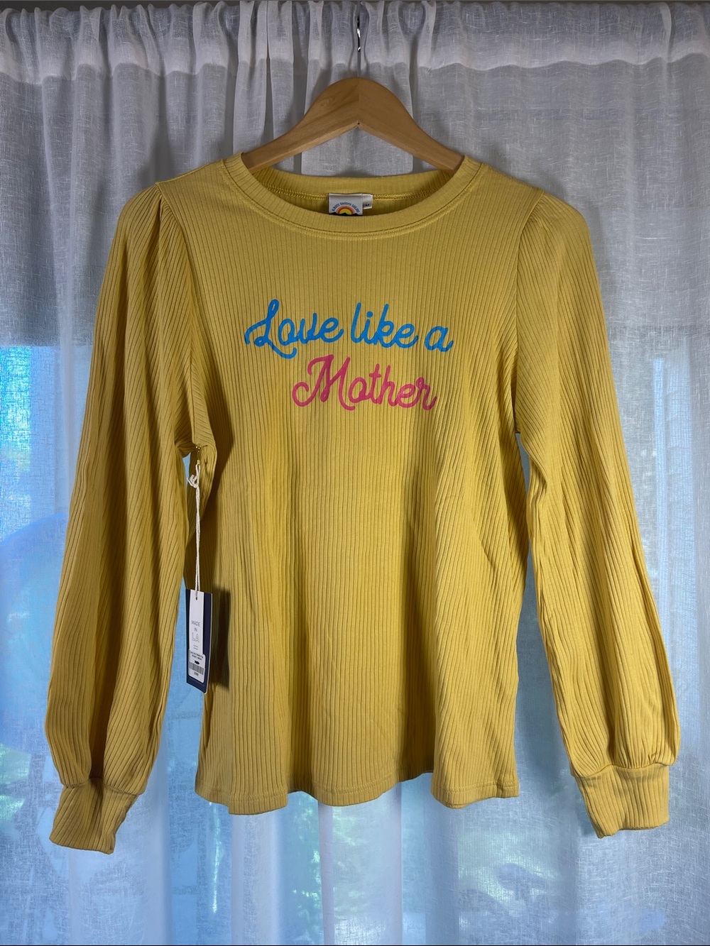 'Love like a Mother' Yellow Ribbed Long-Sleeve Top
